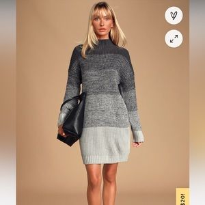 BRANDNEW NEVERWORN Lulus Snuggle Buddy Grey Colorblock Knit Sweater Dress